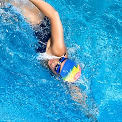 Fumwase 6PCS Unisex Teenagers Silicone Swim Caps Waterproof Swimming Hat Adult Swimming Cap Elastomeric for Short Hair - 5