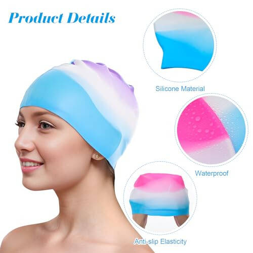 Fumwase 6PCS Unisex Teenagers Silicone Swim Caps Waterproof Swimming Hat Adult Swimming Cap Elastomeric for Short Hair - 3
