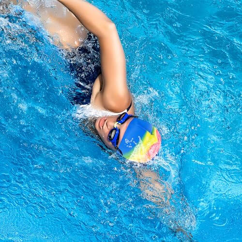 Fumwase 6PCS Unisex Teenagers Silicone Swim Caps Waterproof Swimming Hat Adult Swimming Cap Elastomeric for Short Hair - 5