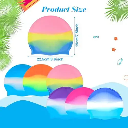 Fumwase 6PCS Unisex Teenagers Silicone Swim Caps Waterproof Swimming Hat Adult Swimming Cap Elastomeric for Short Hair - 2