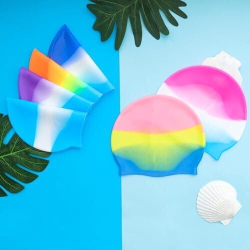 Fumwase 6PCS Unisex Adult Silicone Swim Caps Waterproof Swimming Hat Adult Swimming Cap Elastomeric for Long and Short Hair - 6