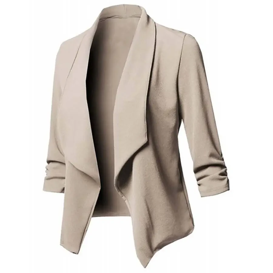 Funicet Women's Lightweight Thin 3/4 Sleeve Open Front Blazer Jacket with Plus Size Khaki XL - 6