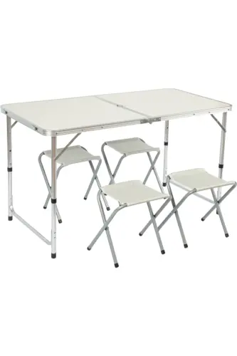 Funky Chairs Foldable Picnic Table Set with Stool - Beige - No Color - 1