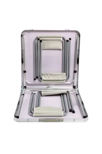Funky Chairs Foldable Picnic Table Set with Stool - Beige - No Color - 4