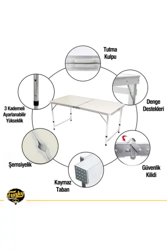 Funky Chairs Foldable Picnic Table Set with Stool - Beige - No Color - 7