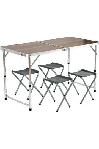 Funky Chaırs Tabureli Katlanabilir Piknik Masası Seti -Ahşap Desen - Ahşap Desen - 1