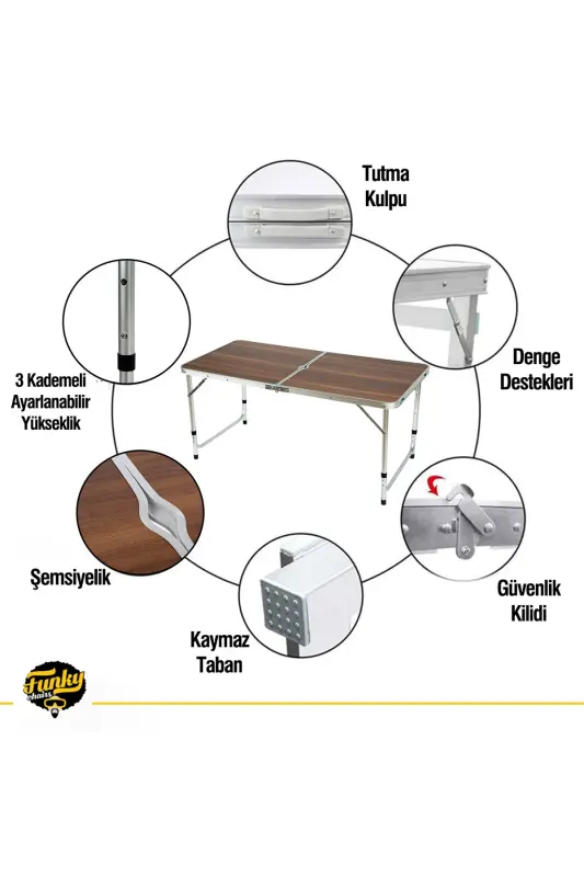 Funky Chaırs Tabureli Katlanabilir Piknik Masası Seti -Ahşap Desen - Ahşap Desen - 7