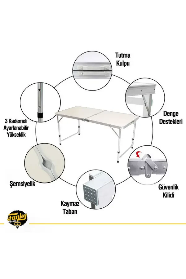 Funky Chaırs Tabureli Katlanabilir Piknik Stoli To'plami - kulrang - 7