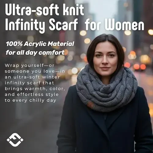 Funky Junque ayollar uchun Infinity Scarf – Katta hajmli qishki katta sharf, rang-barang kuzgi sharflar, yumshoq sviter o'rami qulay uslub - FUNKY (1)