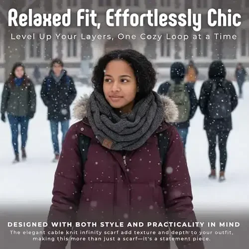 Funky Junque ayollar uchun Infinity Scarf – Katta hajmli qishki katta sharf, rang-barang kuzgi sharflar, yumshoq sviter o'rami qulay uslub - 4