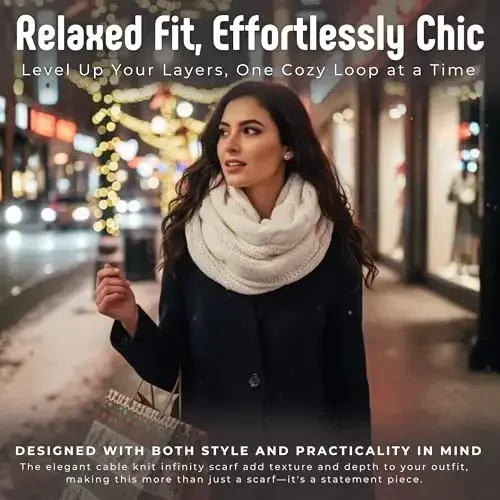 Funky Junque Ayollar uchun Infinity Sharf – Katta Hajmli Qishki Sharf, Rangli Kuzgi Sharflar, Yumshoq Sviter O'rami Qulay Uslub - 3