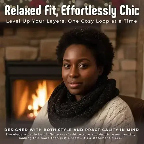 Funky Junque Cozy Ribbed Cable Knit Infinity Scarf Wrap - Mother's Day Gift - for Women - 3