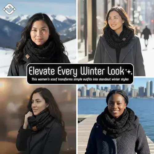 Funky Junque Cozy Ribbed Cable Knit Infinity Scarf Wrap - Mother's Day Gift - for Women - 5