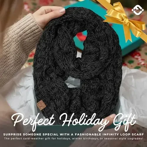 Funky Junque Cozy Ribbed Cable Knit Infinity Scarf Wrap - Mother's Day Gift - for Women - 6