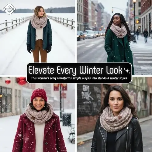Funky Junque Cozy Ribbed Cable Knit Infinity Scarf Wrap - Mother's Day Gift - for Women - 5