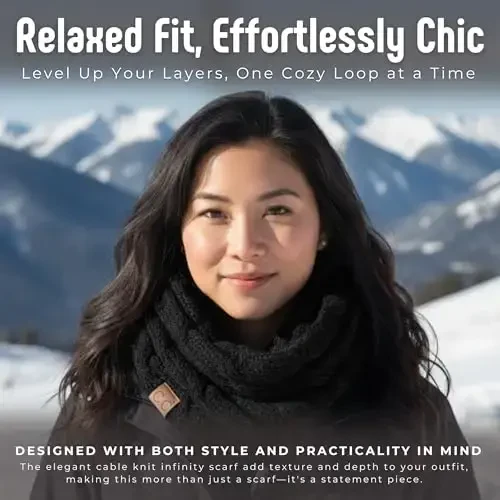 Funky Junque Cozy Ribbed Cable Knit Infinity Scarf Wrap - Mother's Day Gift - for Women - 2