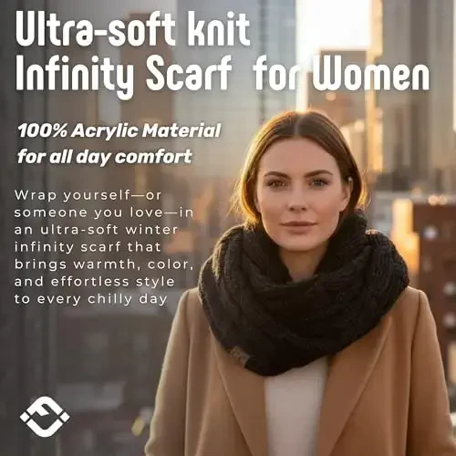 Funky Junque Cozy Ribbed Cable Knit Infinity Scarf Wrap - Mother's Day Gift - for Women - 4