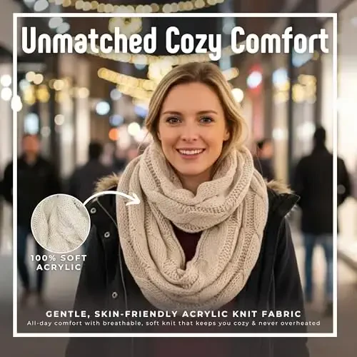 Funky Junque Cozy Ribbed Cable Knit Infinity Scarf Wrap - Mother's Day Gift - for Women - 3