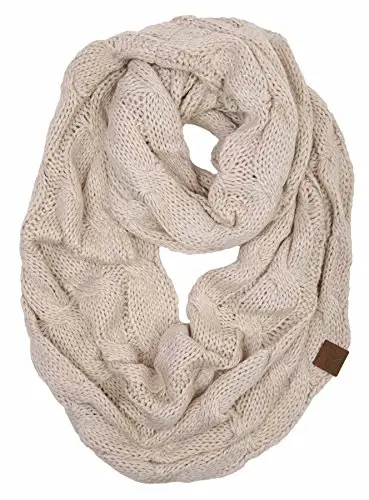 Funky Junque Cozy Ribbed Cable Knit Infinity Scarf Wrap - Mother's Day Gift - for Women 