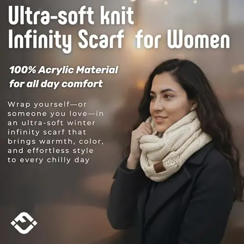 Funky Junque Cozy Ribbed Cable Knit Infinity Scarf Wrap - Mother's Day Gift - for Women - FUNKY (1)
