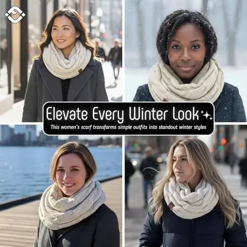 Funky Junque Cozy Ribbed Cable Knit Infinity Scarf Wrap - Mother's Day Gift - for Women - 5