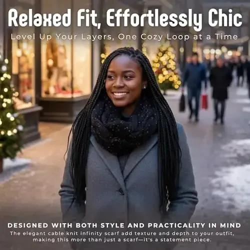 Funky Junque Cozy Ribbed Cable Knit Infinity Scarf Wrap - Mother's Day Gift - for Women - 4