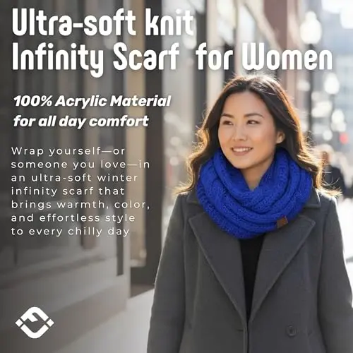 Funky Junque Cozy Ribbed Cable Knit Infinity Scarf Wrap - Mother's Day Gift - for Women - FUNKY (1)
