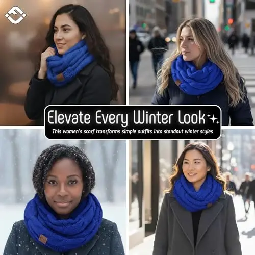 Funky Junque Cozy Ribbed Cable Knit Infinity Scarf Wrap - Mother's Day Gift - for Women - 5