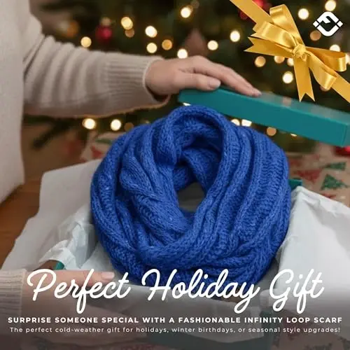 Funky Junque Cozy Ribbed Cable Knit Infinity Scarf Wrap - Mother's Day Gift - for Women - 6