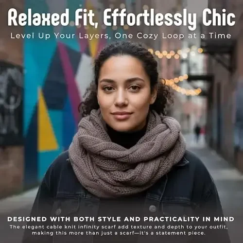 Funky Junque Cozy Ribbed Cable Knit Infinity Scarf Wrap - Mother's Day Gift - for Women - FUNKY (1)