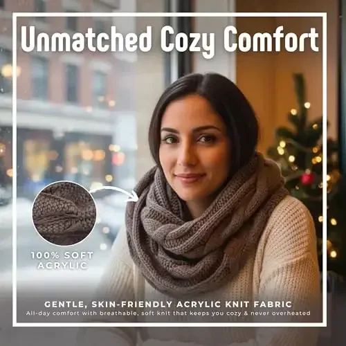 Funky Junque Cozy Ribbed Cable Knit Infinity Scarf Wrap - Mother's Day Gift - for Women - 4