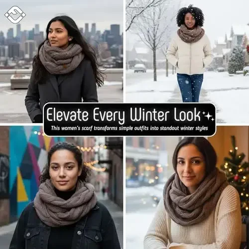 Funky Junque Cozy Ribbed Cable Knit Infinity Scarf Wrap - Mother's Day Gift - for Women - 5