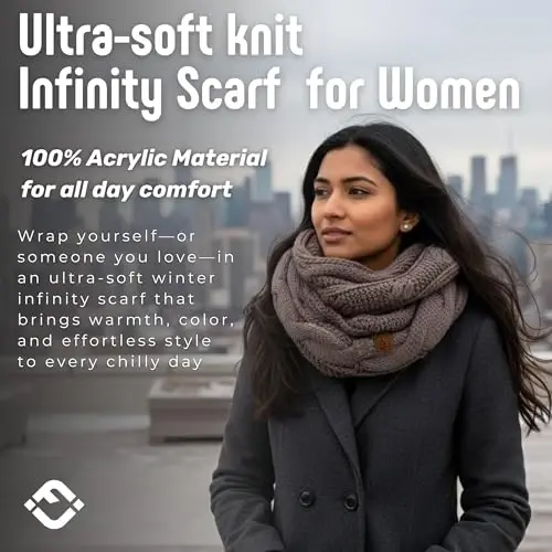 Funky Junque Cozy Ribbed Cable Knit Infinity Scarf Wrap - Mother's Day Gift - for Women - 3