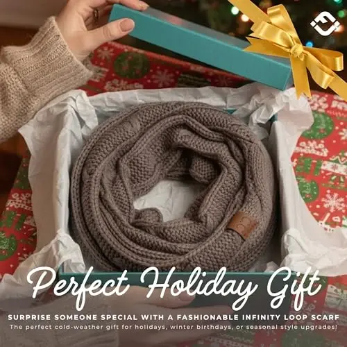 Funky Junque Cozy Ribbed Cable Knit Infinity Scarf Wrap - Mother's Day Gift - for Women - 6