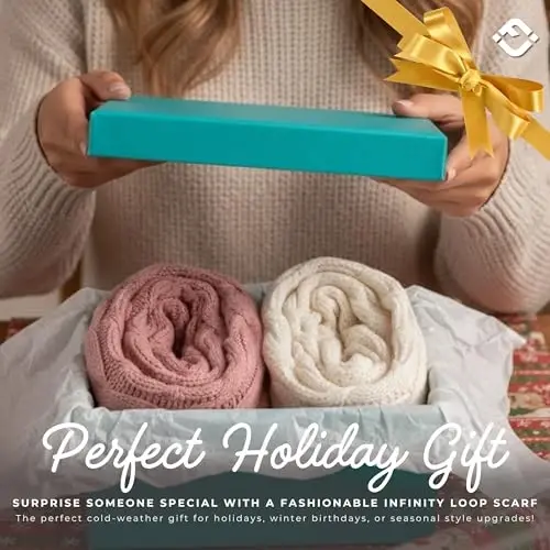 Funky Junque Cozy Ribbed Cable Knit Infinity Scarf Wrap - Mother's Day Gift - for Women - 4