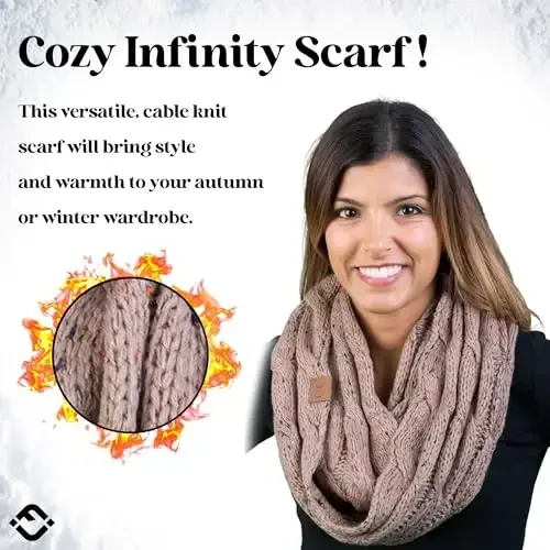 Funky Junque Cozy Ribbed Cable Knit Infinity Scarf Wrap - Mother's Day Gift - for Women - 4