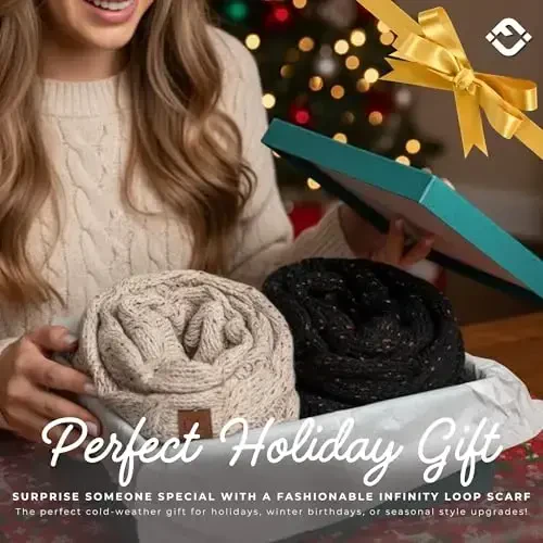 Funky Junque Cozy Ribbed Cable Knit Infinity Scarf Wrap - Mother's Day Gift - for Women - 3