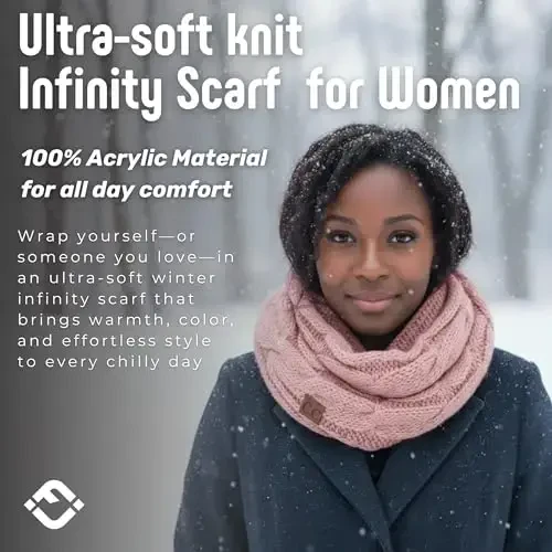 Funky Junque Cozy Ribbed Cable Knit Infinity Scarf Wrap - Mother's Day Gift - for Women - 2