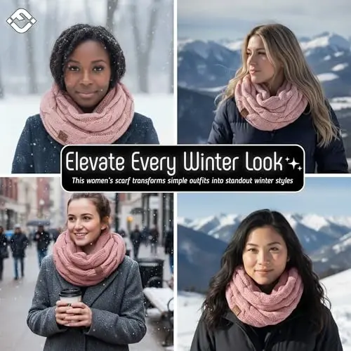 Funky Junque Cozy Ribbed Cable Knit Infinity Scarf Wrap - Mother's Day Gift - for Women - 5