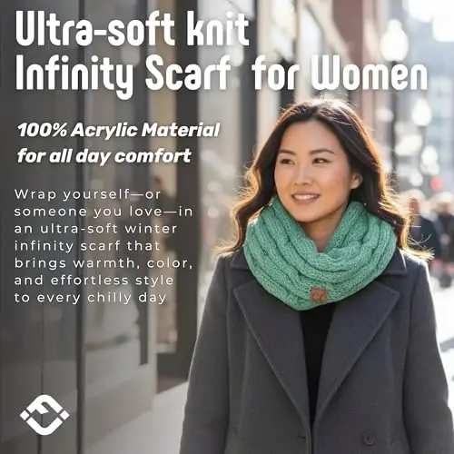 Funky Junque Cozy Ribbed Cable Knit Infinity Scarf Wrap - Mother's Day Gift - for Women - 2