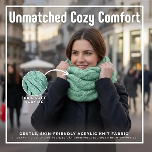 Funky Junque Cozy Ribbed Cable Knit Infinity Scarf Wrap - Mother's Day Gift - for Women - 3