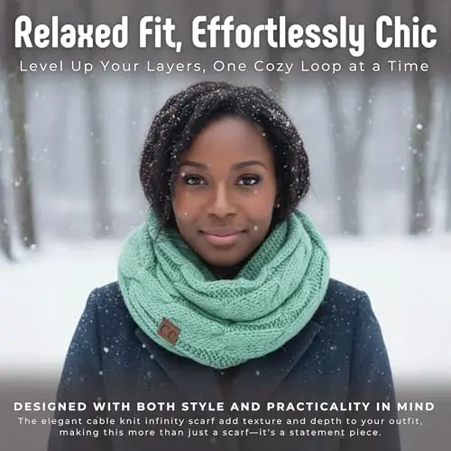 Funky Junque Cozy Ribbed Cable Knit Infinity Scarf Wrap - Mother's Day Gift - for Women - 4