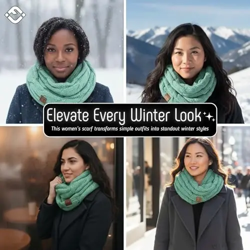 Funky Junque Cozy Ribbed Cable Knit Infinity Scarf Wrap - Mother's Day Gift - for Women - 5
