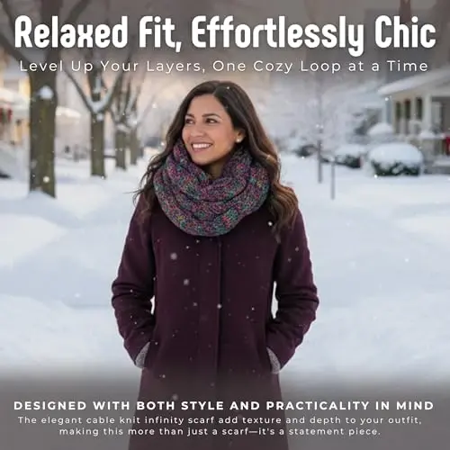 Funky Junque Cozy Ribbed Cable Knit Infinity Scarf Wrap - Mother's Day Gift - for Women - 3