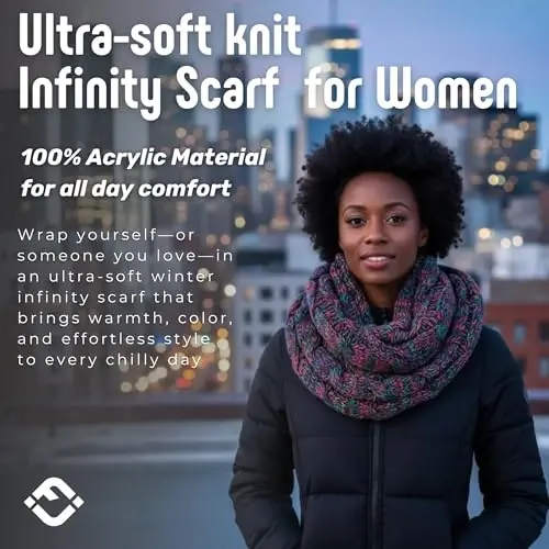 Funky Junque Cozy Ribbed Cable Knit Infinity Scarf Wrap - Mother's Day Gift - for Women - 4