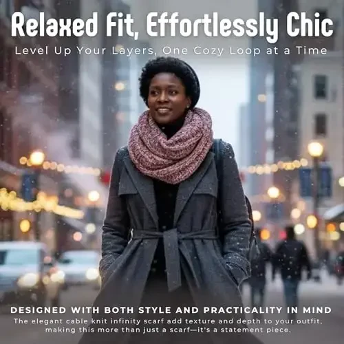 Funky Junque Cozy Ribbed Cable Knit Infinity Scarf Wrap - Mother's Day Gift - for Women - 4