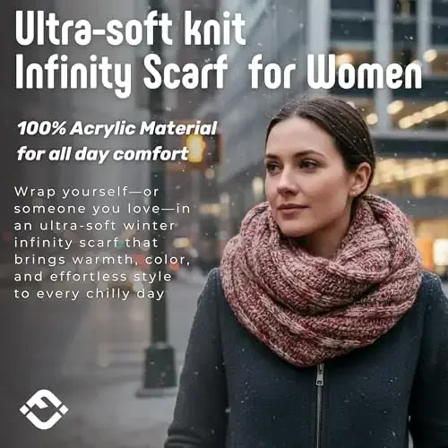 Funky Junque Cozy Ribbed Cable Knit Infinity Scarf Wrap - Mother's Day Gift - for Women - 5