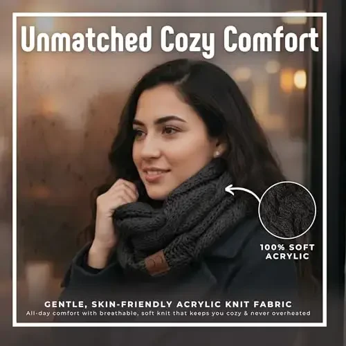 Funky Junque Cozy Ribbed Cable Knit Infinity Scarf Wrap - Mother's Day Gift - for Women - 3