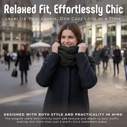 Funky Junque Cozy Ribbed Cable Knit Infinity Scarf Wrap - Mother's Day Gift - for Women - 4