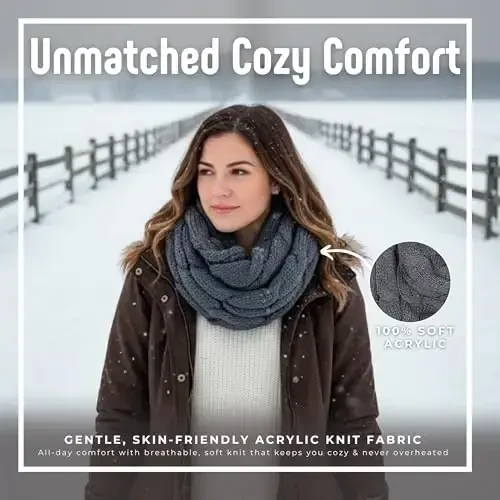 Funky Junque Cozy Ribbed Cable Knit Infinity Scarf Wrap - Mother's Day Gift - for Women - 4